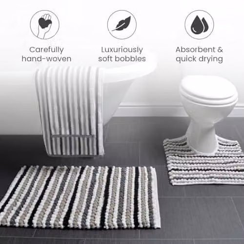 Allure Bath Fashions Striped Chunky Bobble Bath Mat, Black and White, W: 80 cm, D: 50 cm – 3