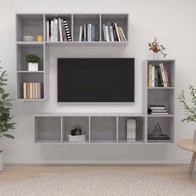 Berkfield Home 4 Piece Modern Wall Mounted TV Cabinet Set in Concrete Grey Matt MDF – 1