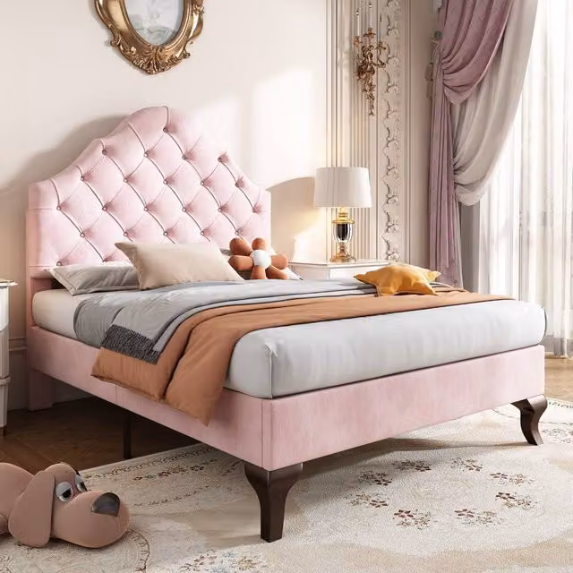 Matteo Pink Velvet Upholstered Single Bed with Adjustable Headboard, W/D/H: 90 x 190 cm – 1