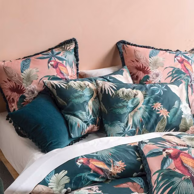 Luscious Leaf Pillowcase Set in Petrol, Pink, Green and Multicolour