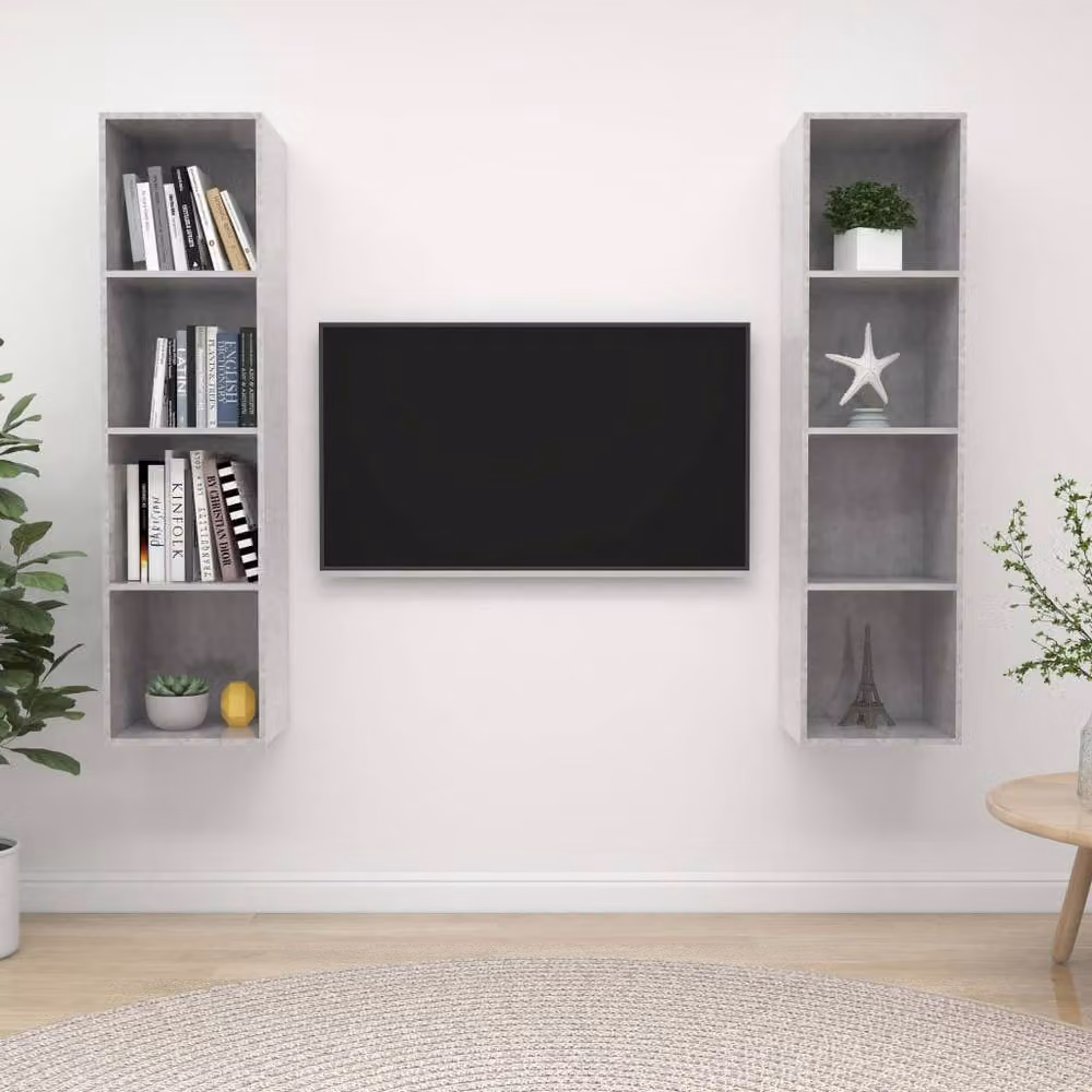 Berkfield Home Set of 2 Wall-mounted TV Cabinets in Concrete Grey Matt MDF – 2