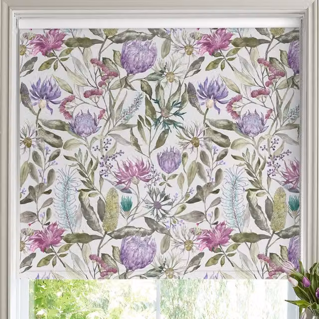 Voyage Maison Vitoria Made to Measure Blackout Roller Blind in Purple Floral Design