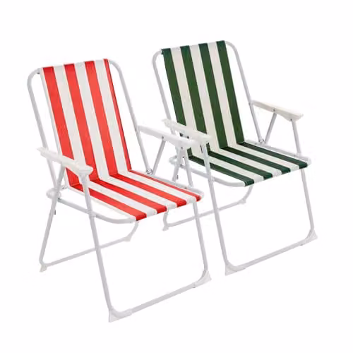 Harbour Housewares Folding Beach Deck Chairs in Red and Green Stripe, Pack of 2