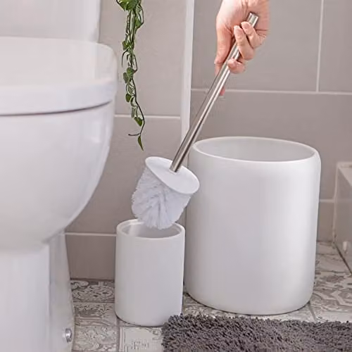 Harbour Housewares White Resin Toilet Brush and Holder Set – 2