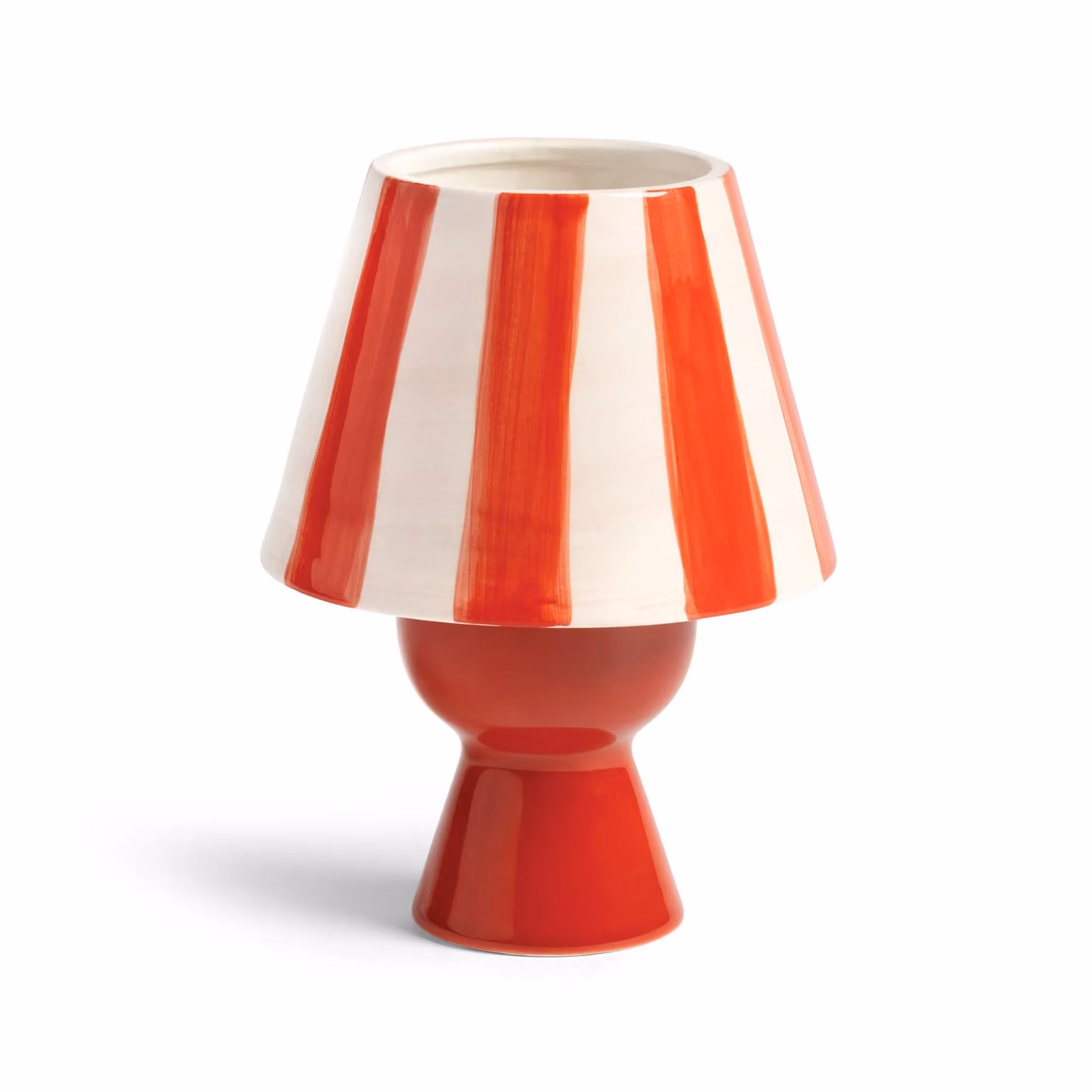 &Klevering Red Cantine Ceramic Striped Tealight Holder, Round Tabletop Design