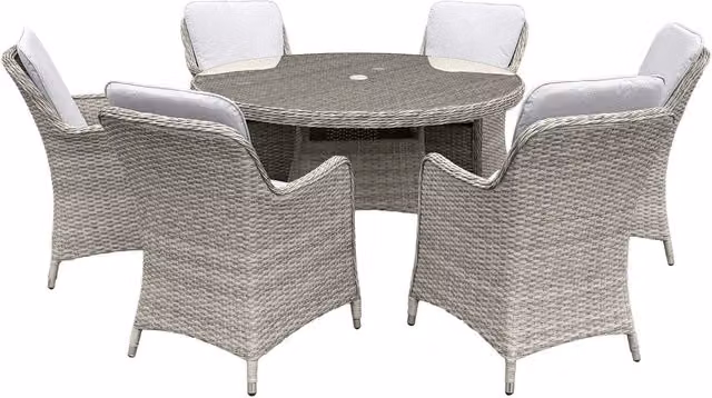 Oseasons Hampton 6 Seat Rattan Dining Set in Dove Grey with Light Grey Cushions