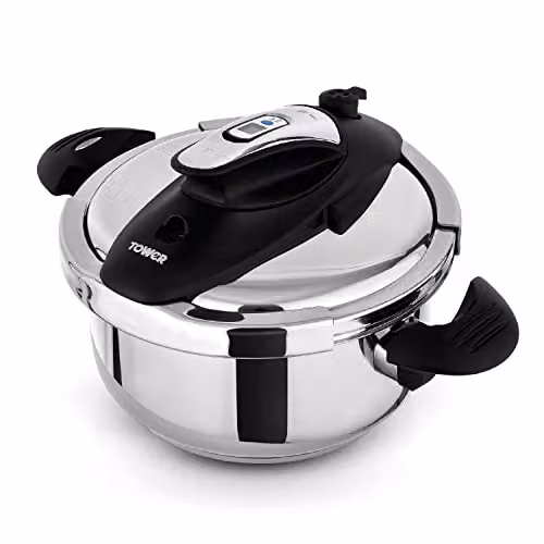 Tower T920002 Pressure Cooker with Timer in Silver Stainless Steel – 1