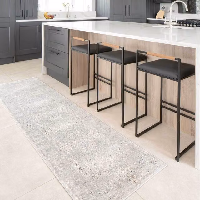 The Rug House Multicolour and Grey Distressed Bordered Medallion Modern Living Area Rug, W: 240 cm, D: 70 cm