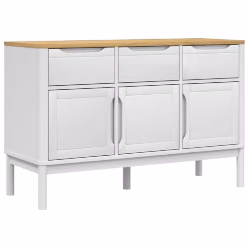 vidaXL FLORO White Sideboard in Solid Pine Wood, W/D/H: 114 x 43 x 74 cm