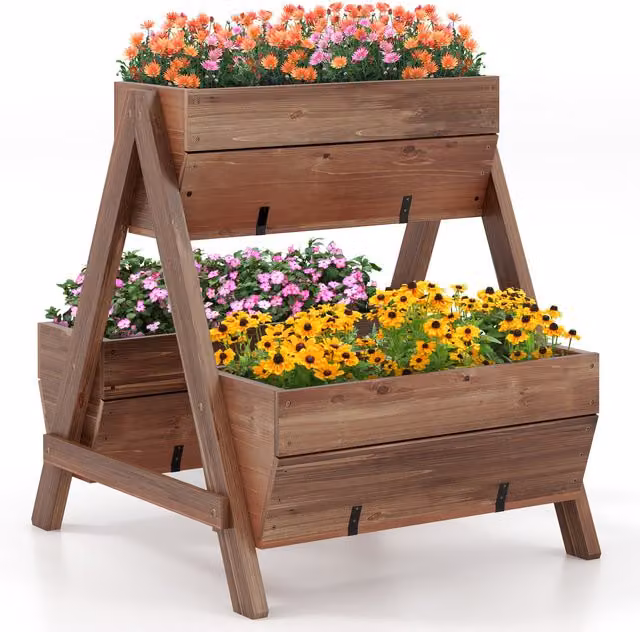 COSTWAY Wooden Vertical Raised Garden Bed Elevated Planter in Brown