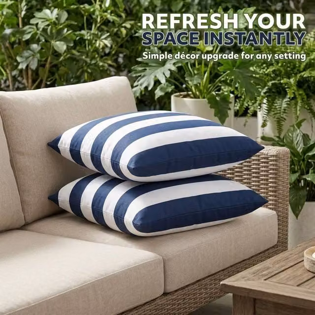 KORVIXA Set of 4 Blue Striped Linen Square Cushion Covers, W/D/H: 45 x 45 x 45 cm – 1
