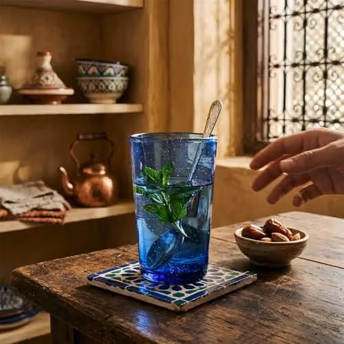 Nicola Spring Meknes Blue Hand-Blown Moroccan Glass Tumbler Set of 6, 325ml – 4