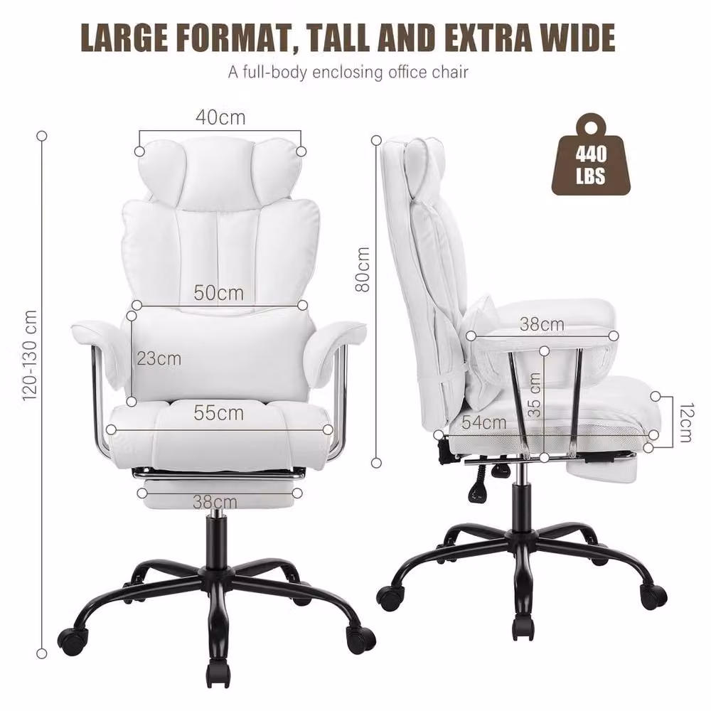 EONLION Big Tall Heavy Duty Executive Office Chair in White with Headrest and Armrests – 2