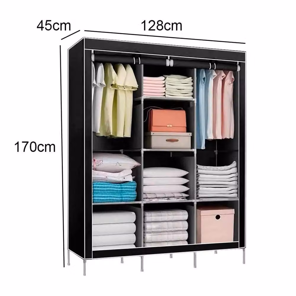 SPETLEK Large Fabric Canvas Wardrobe with Sliding Doors in Black – 3