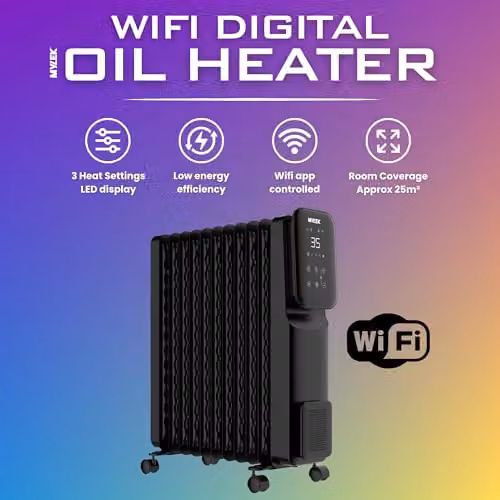 MYLEK 2500W Smart Oil Filled Radiator with WiFi App Control and Timer, Black – 2