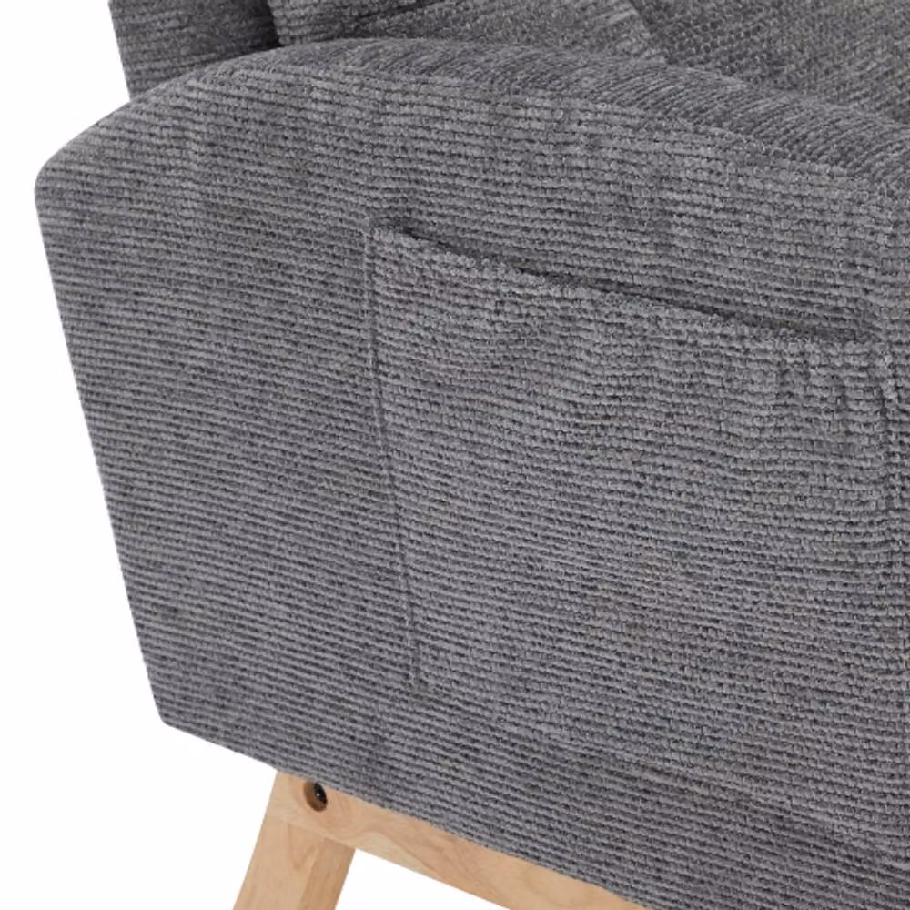 Merax Grey Bouclé Upholstered Rocking Chair with Retractable Footrest and Solid Wood Frame – 4