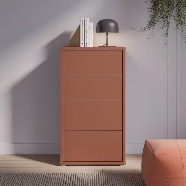Furniture To Go Alice Springs Tall 4 Drawer Chest with Push-Open Drawers in Terracotta Orange – 1