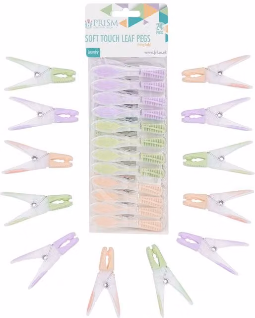 JVL Pack of 24 Soft Touch Leaf Clothes Pegs in Green