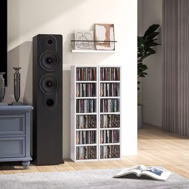 HOMCOM Set of 2 High Gloss White Modern CD Media Display Shelf Units