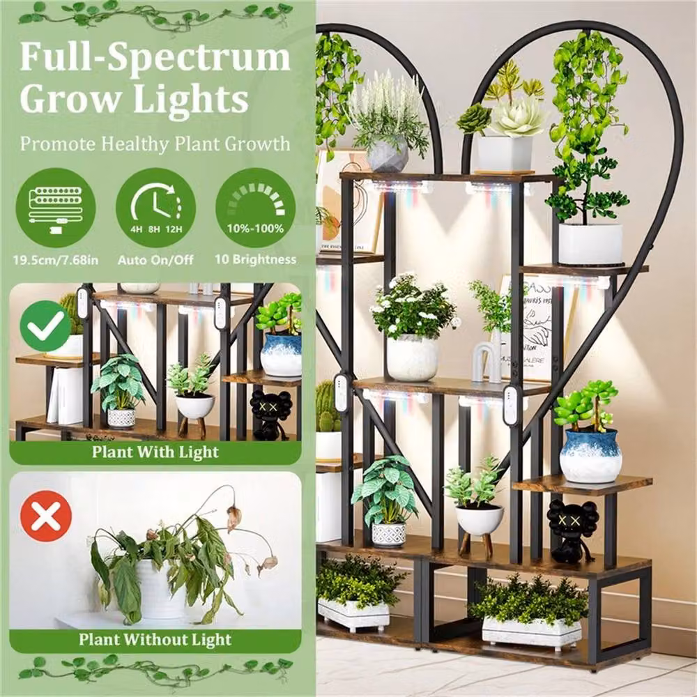 NESTLUNE Modern Metal Plant Stand with Integrated LED Grow Lights in Black, W/D/H: 100 x 28 x 167 cm – 3