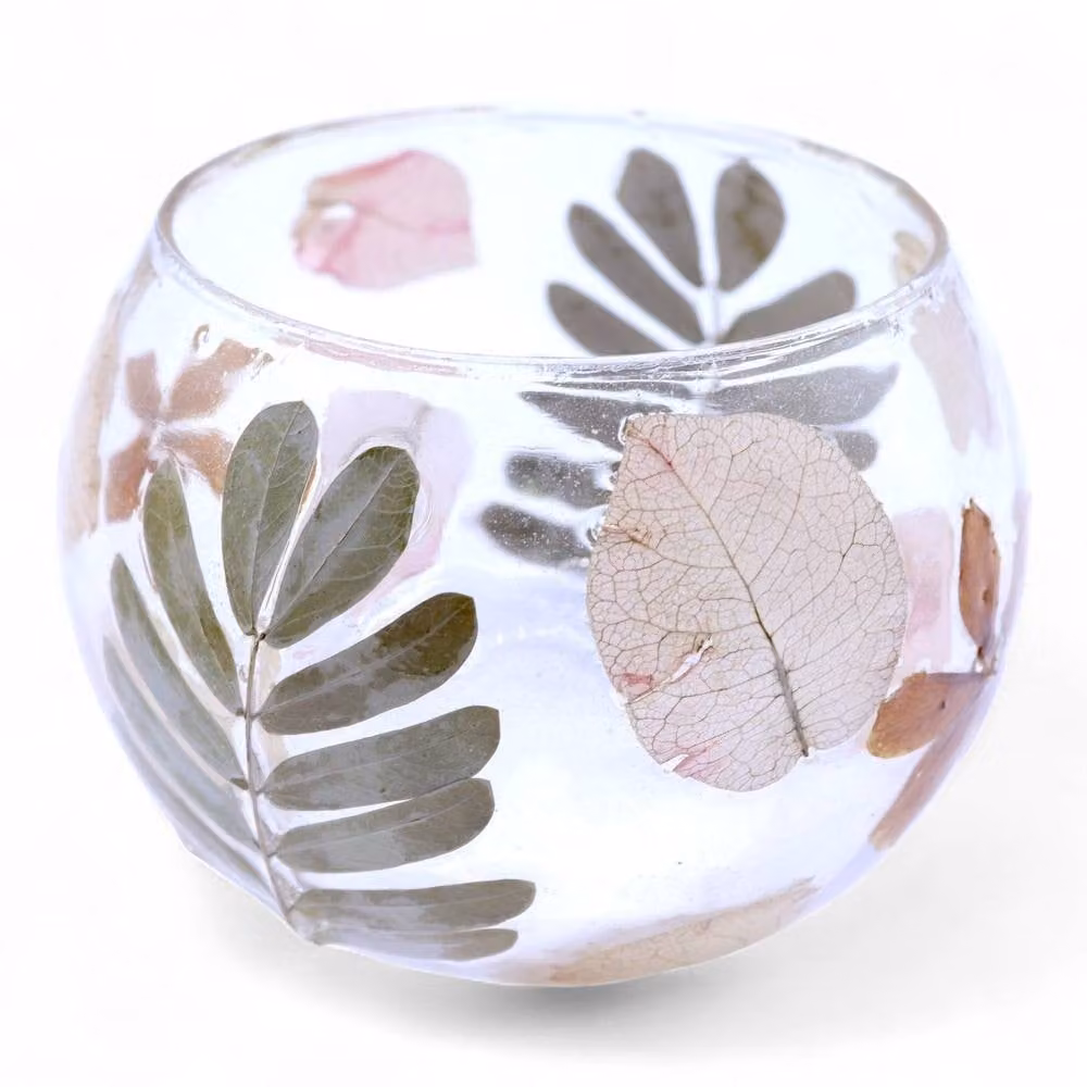 Serenityy Primavera Floral Glass Bowl Candle Holder, Multicolour and Transparent, W/D/H: 8 x 8 x 10 cm – 2