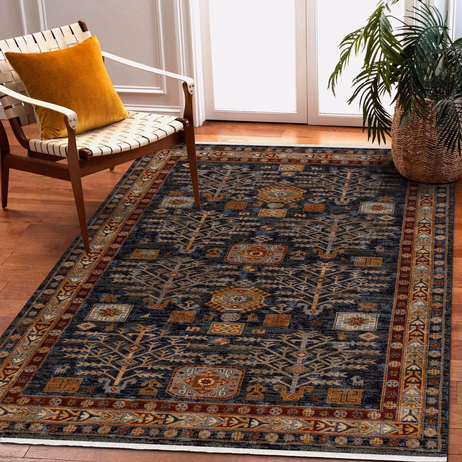 RugsX Blue Wool Keshan Oriental Rectangular Rug W: 80 cm, L: 145 cm – 3