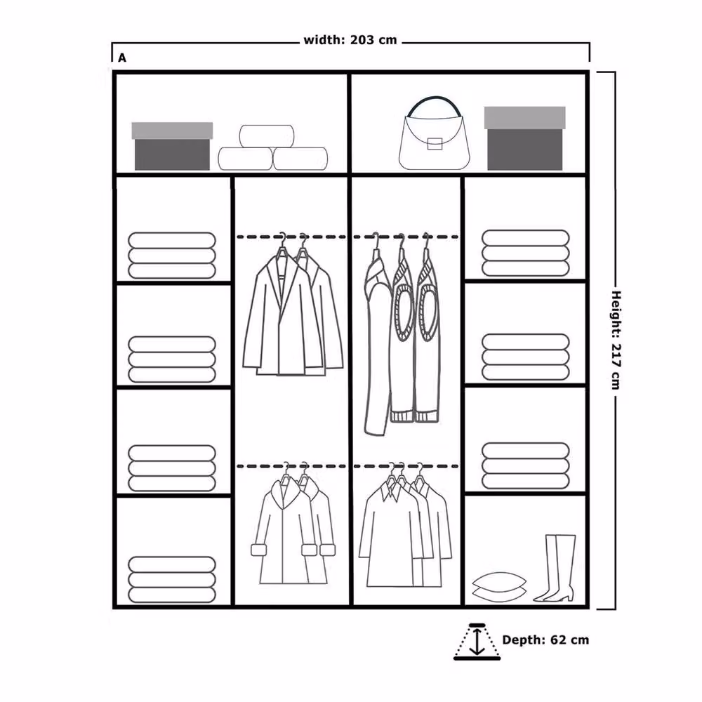 Sliding Wardrobes 4U Sleek White Mirror Sliding Wardrobe with LED Lighting, W203cm x H217cm – 2