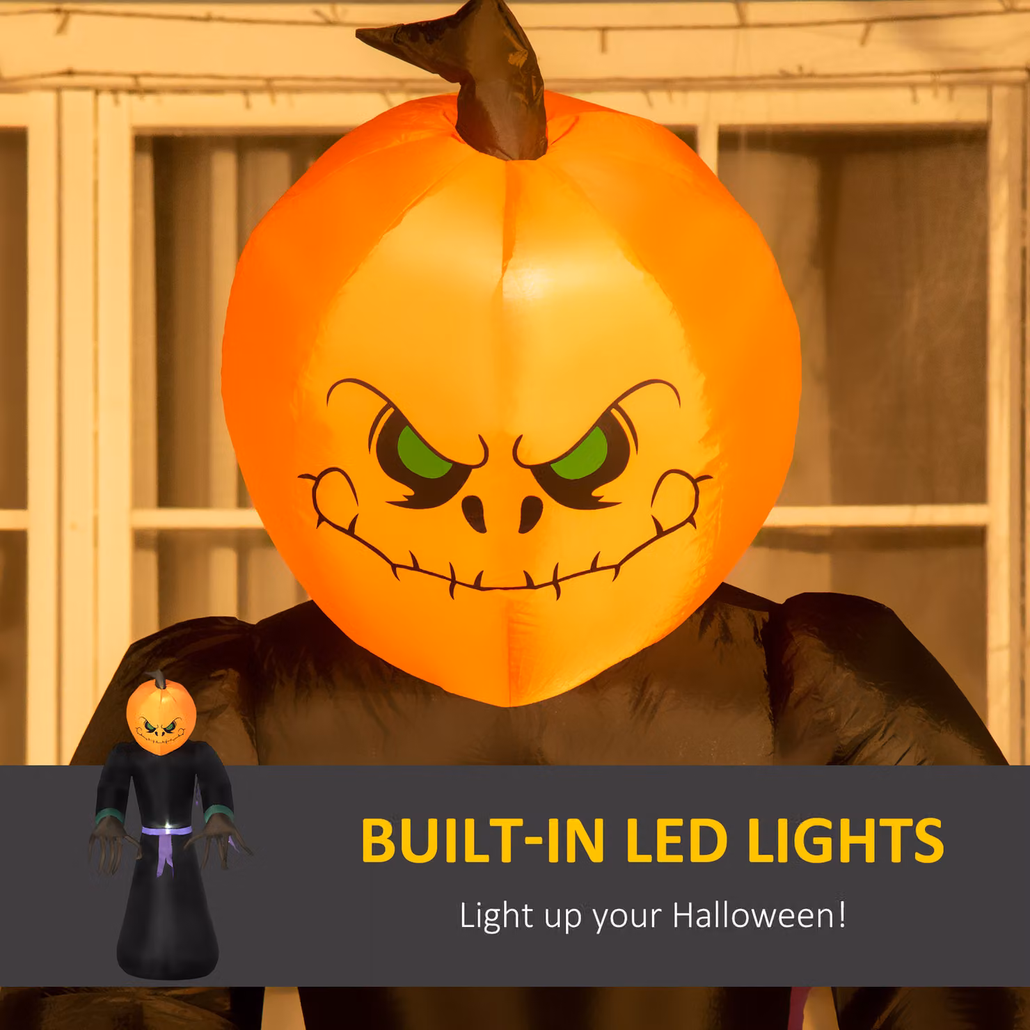 HOMCOM Inflatable Pumpkin Man Halloween Yard Decoration with LED Lights, Orange and Multicolour, Height: 210 cm – 4