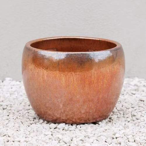Primrose Round Clay Garden Planter in Glazed Metallic Bronze Finish, Diameter: 22 cm – 2