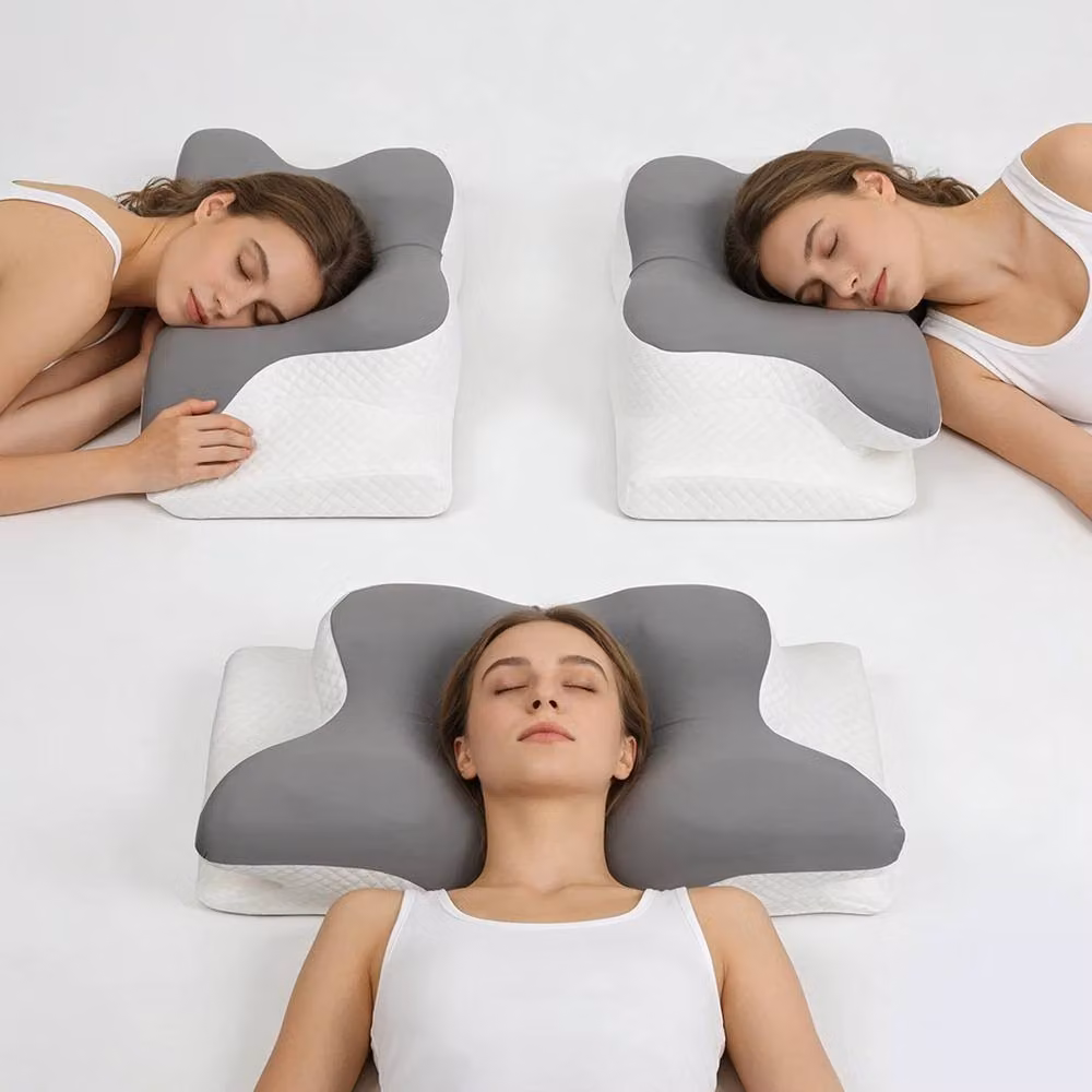 VOGREX Grey Memory Foam Ergonomic Cervical Orthopedic Neck Support Wedge Pillow for Adults – 3