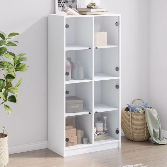 Berkfield Home Modern White Highboard with Glass Doors and Internal Shelves, W/D/H: 68 x 37 x 142 cm – 1