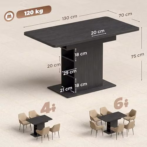 HOMCOM Extendable Rectangular Dining Table in Black, W/D/H: 110-130 x 70 x 75 cm – 3