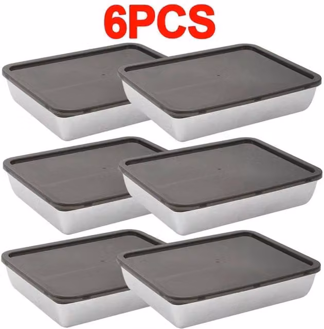 PAWNORA Set of 6 Airtight Stainless Steel and Plastic Food Storage Containers in Silver and Black – 1