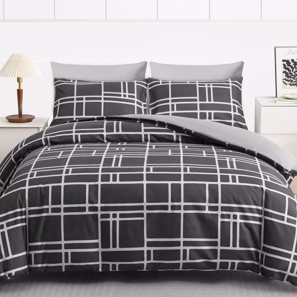 Pamposh Reversible Microfibre Duvet Cover Set in Grey and Anthracite, Single, 90 x 200 cm – 2