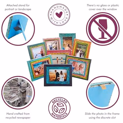 Paper High Multicolour Recycled Newspaper Photo Frame, Rectangular Tabletop Design, W/D/H: 20.0 x 25.3 x 1.6 cm – 4