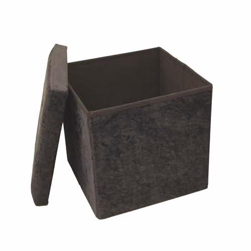 Libbi Lou Black Velvet Foldable Cube Ottoman Storage Footstool W/D/H: 38 x 38 x 38 cm