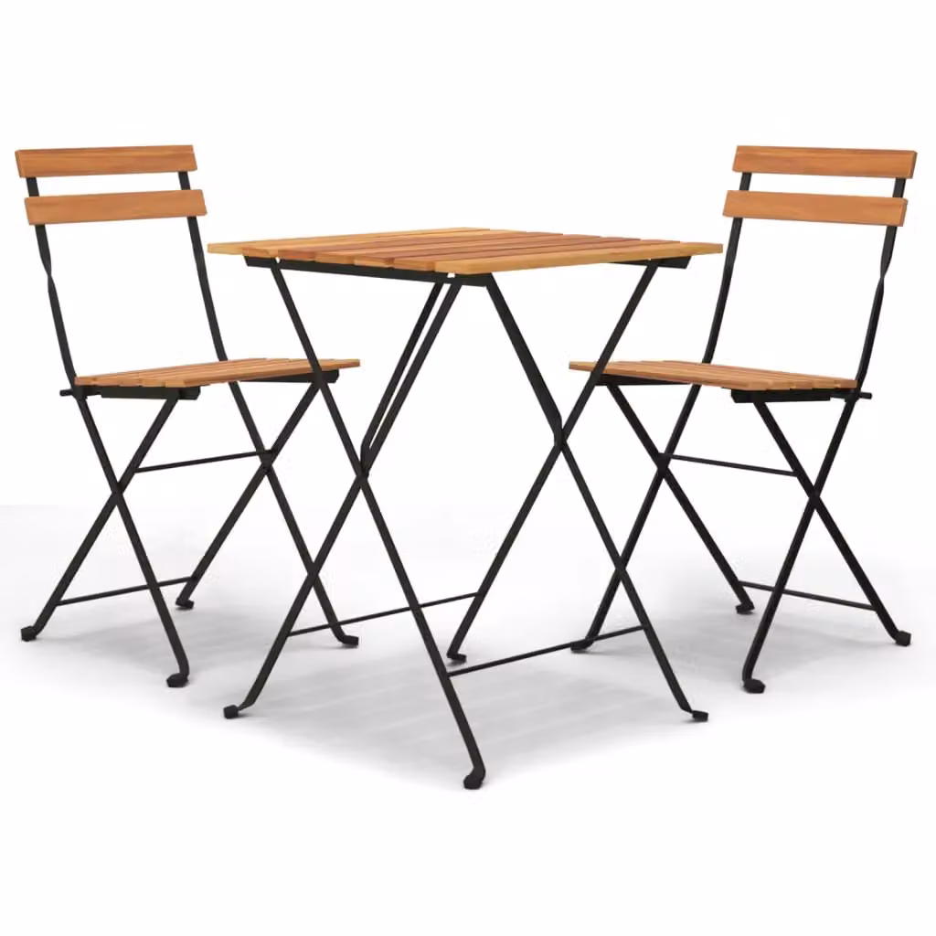 Berkfield Home 3 Piece Folding Bistro Set in Brown Solid Teak Wood and Steel – 2