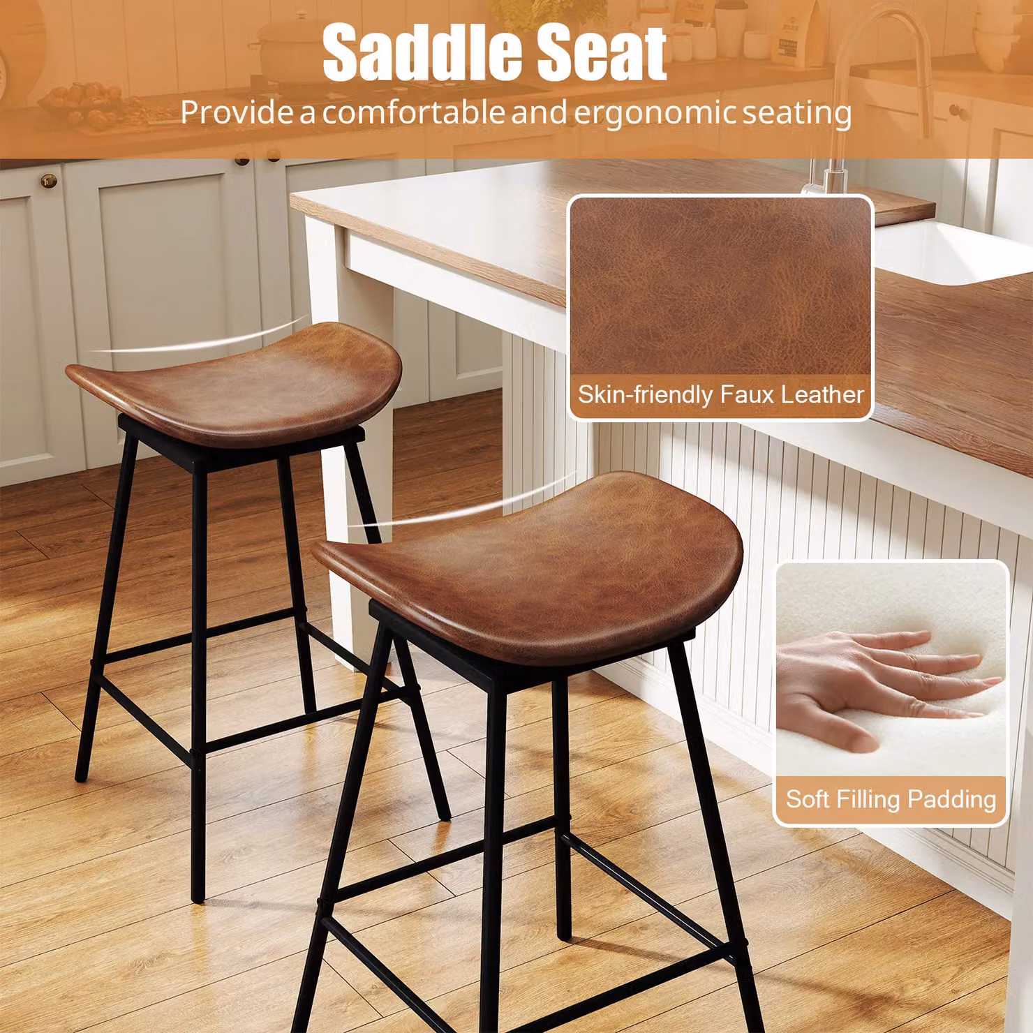 Costway Set of 2 Brown Faux Leather Swivel Barstools with Metal Frame – 8