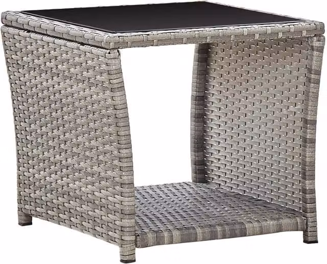 Berkfield Home Grey Poly Rattan and Glass Coffee Table, W/D/H: 45 x 45 x 40 cm