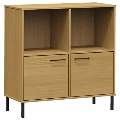 vidaXL OSLO Industrial Bookcase in Brown Solid Pine Wood with Metal Legs W/D/H: 90 x 35 x 90.5 cm – 1