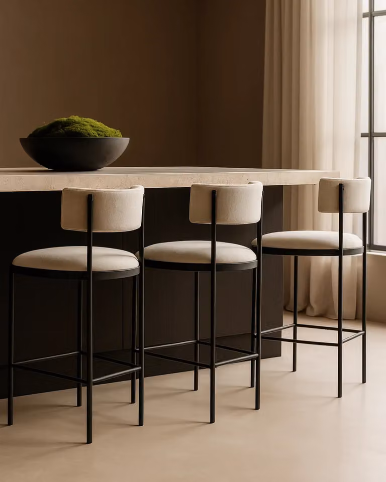 Envie I Giselle Counter Stool by Tommy Franks in Grey and Beige Velvet Fabric with Metal Frame