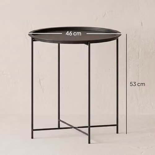 Outsunny Round Black Metal Garden Side Table with Removable Tray, W/D/H: 46 x 46 x 53 cm – 3