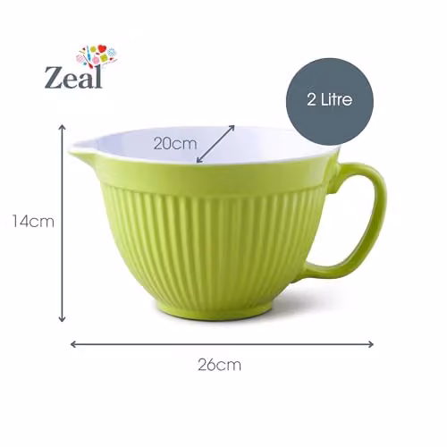 Zeal Melamine Mixing Bowl and Batter Jug with Pouring Spout and Non-Slip Base, Lime Green – 3