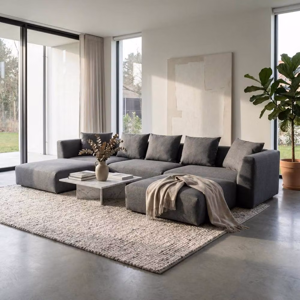Abakus Direct Tokyo U-Shape Modular Sofa in Grey Brushed Tweed Fabric – 2
