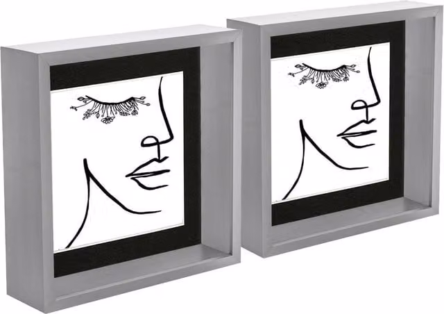 Nicola Spring Pack of 2 Square 3D Deep Box Photo Frames in Grey and Black, W/H: 20.32 x 20.32 cm with 6 x 6 inch Mounts