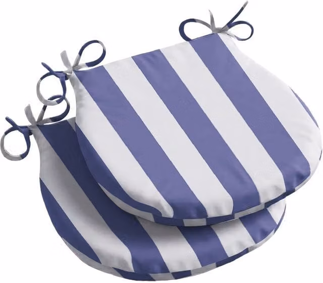 Livinluxury Blue and White Striped Maritime D-Shaped Outdoor Seat Pad with Removable Washable Cover, Pack of 2