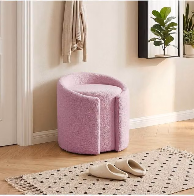 Living and Home Teddy Fleece Upholstered Vanity Stool in Purple