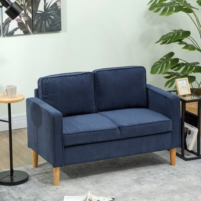 HOMCOM Compact 2 Seater Upholstered Sofa with Under Seat Storage in Blue