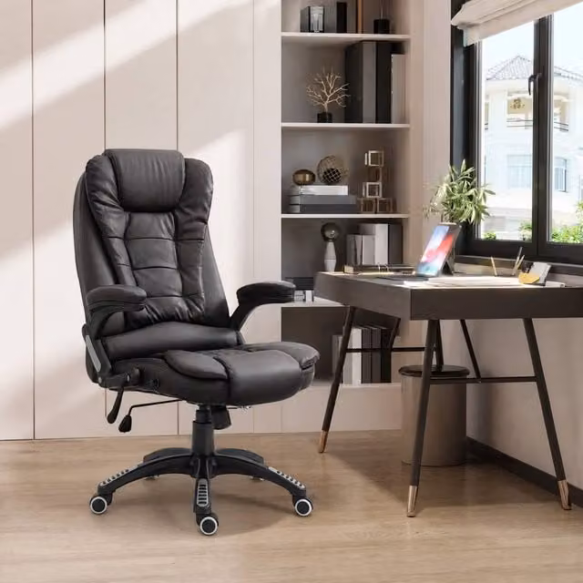 STILVORA Black Synthetic Leather Executive Massage Office Chair with Heated Seat and Headrest – 1