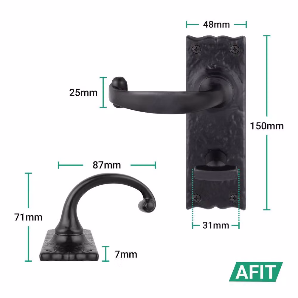AFIT Black Antique Cast Iron Bathroom Door Handles with WC Lock, 1 Pair, W/H: 15 x 15 cm – 2
